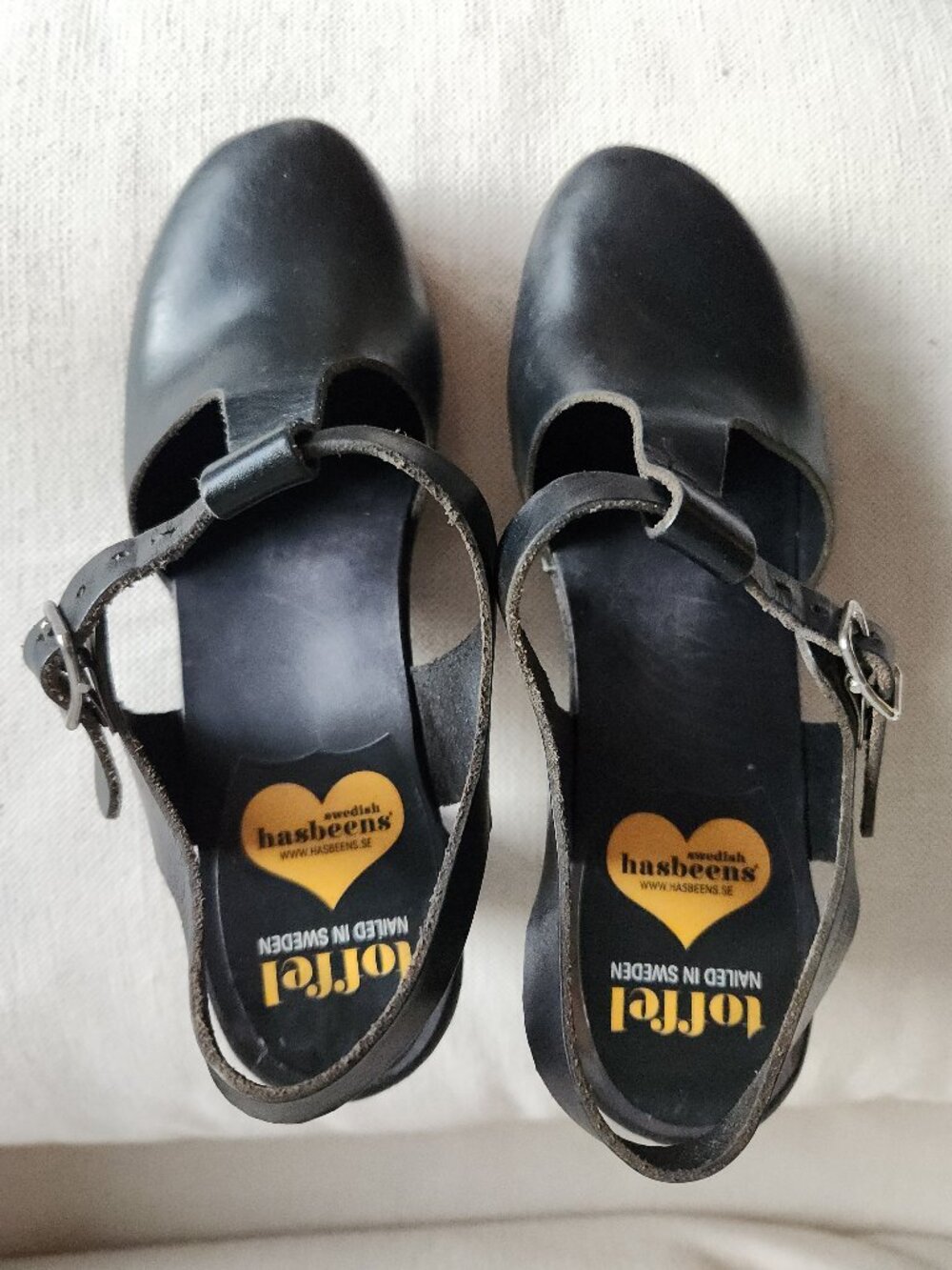 Swedish Hasbeens Black Leather Wooden Clogs - Sz EU 38 (approx. 7.5) - Picture 3 of 14